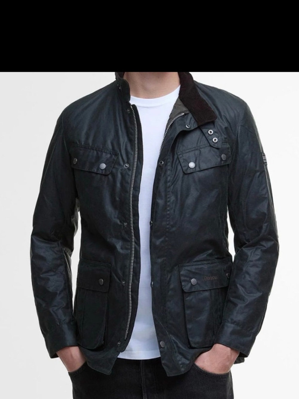 Men's Black Waxed Cotton Jacket - Barbour International Duke